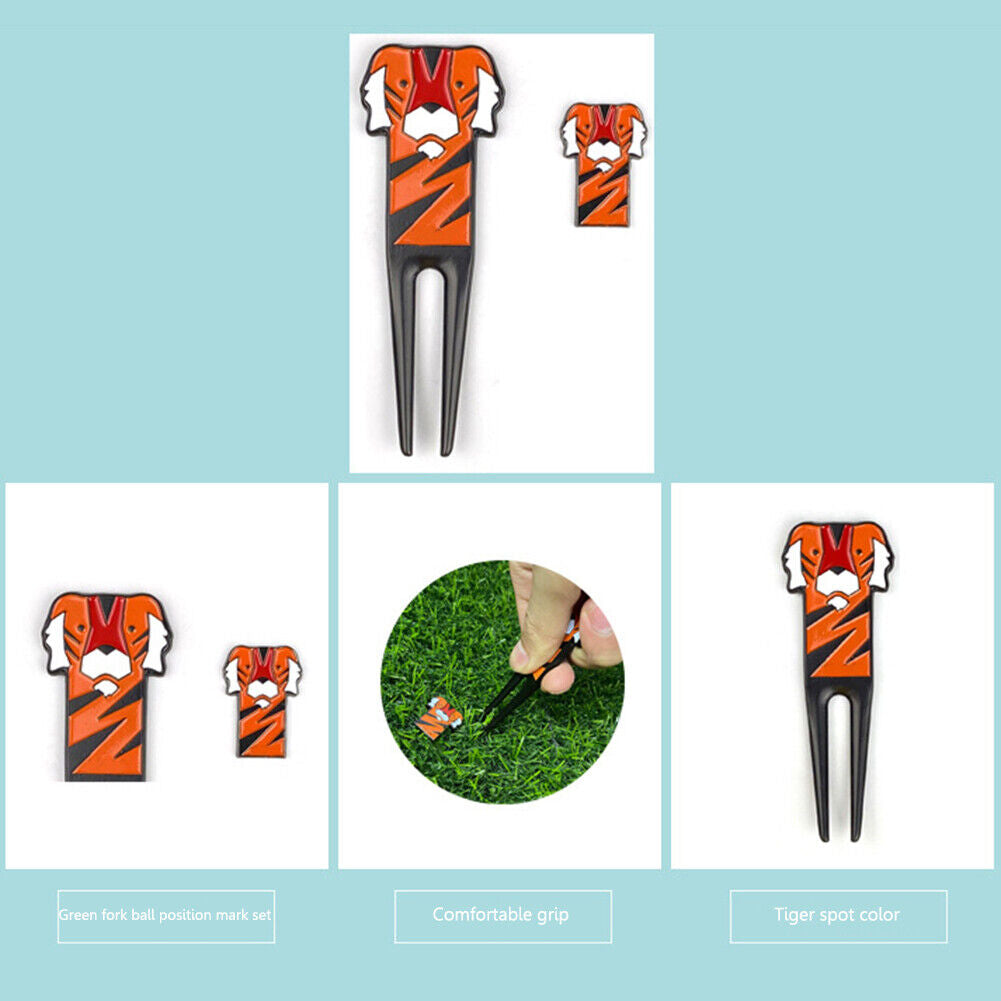Golf Divot Repair Tool Tiger Pattern Pitch Groove Cleaner Golf Pitchfork