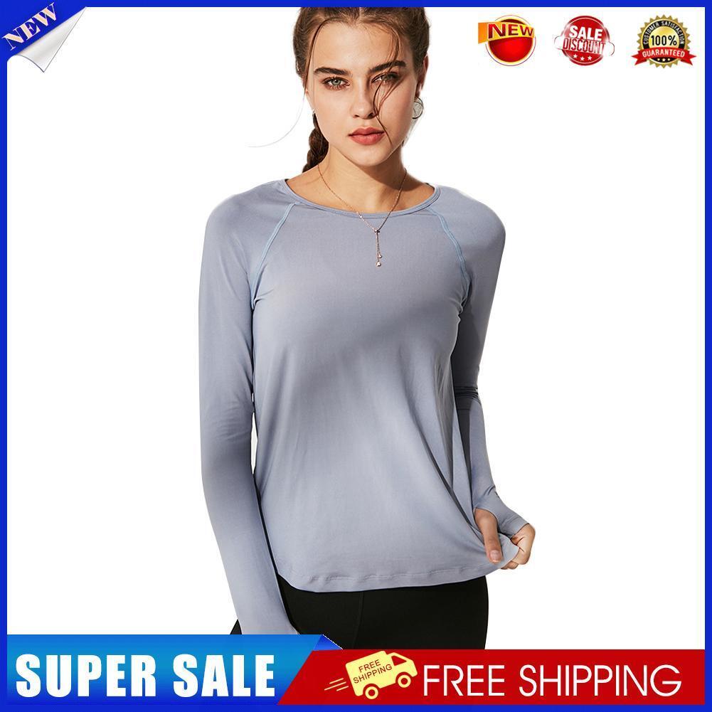 Women Gym Breathable Sportwear Fitness Gym Shirts Long Sleeve (L)(Blue)-270