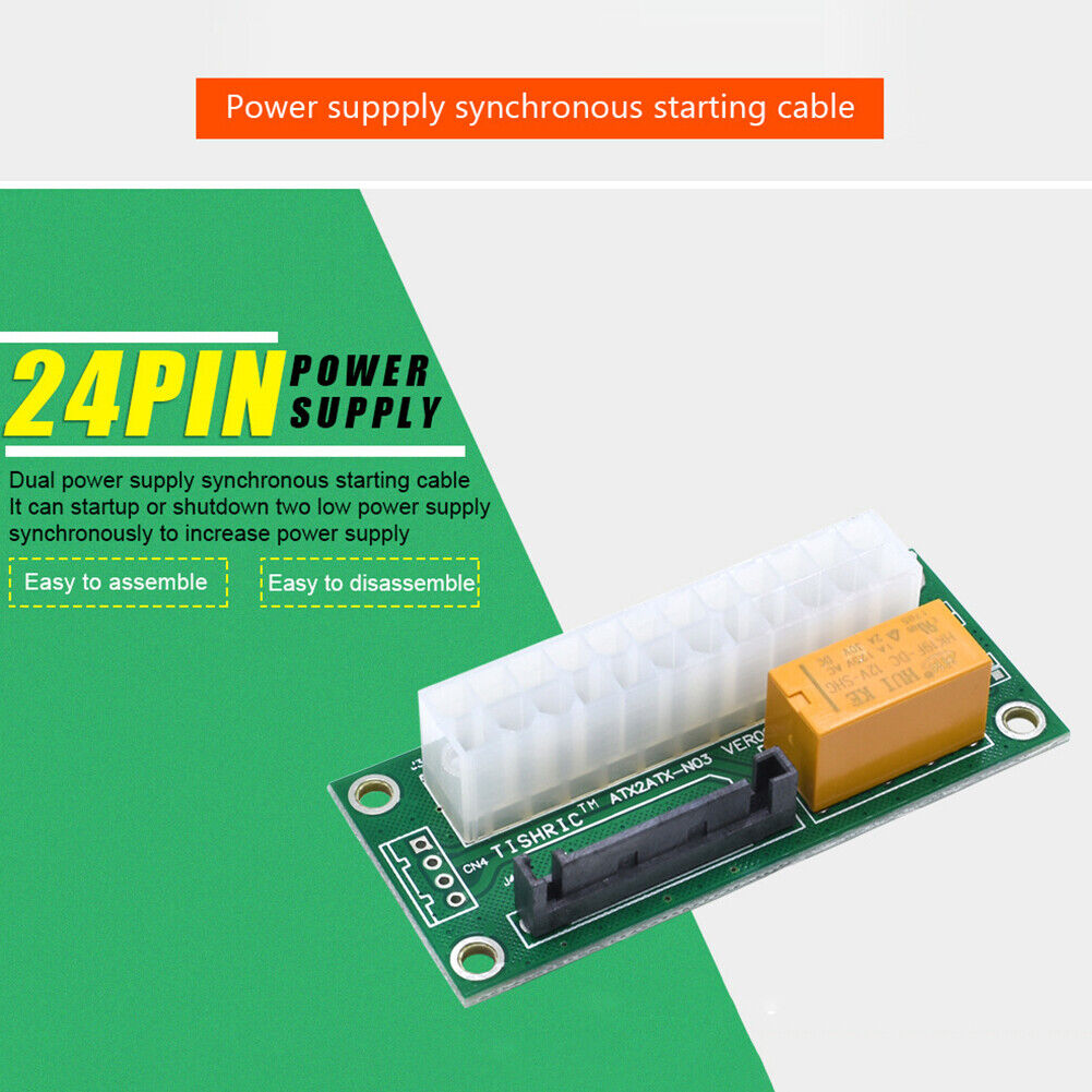 10pcs Add2psu ATX 24Pin to SATA Dual PSU Power Supply Sync Adapter (Green)