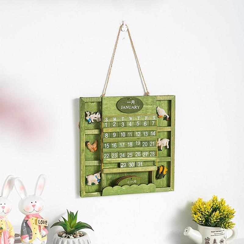 Green Wall Hanging Calendar Wood Artistic Living Room Bedroom Party Decoration