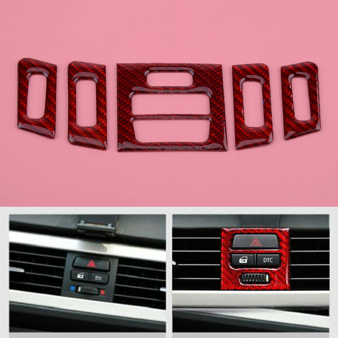 Red Carbon Fiber Air Vent Outlet Cover Trim Fit For BMW E90 E92 E93 2005-2012