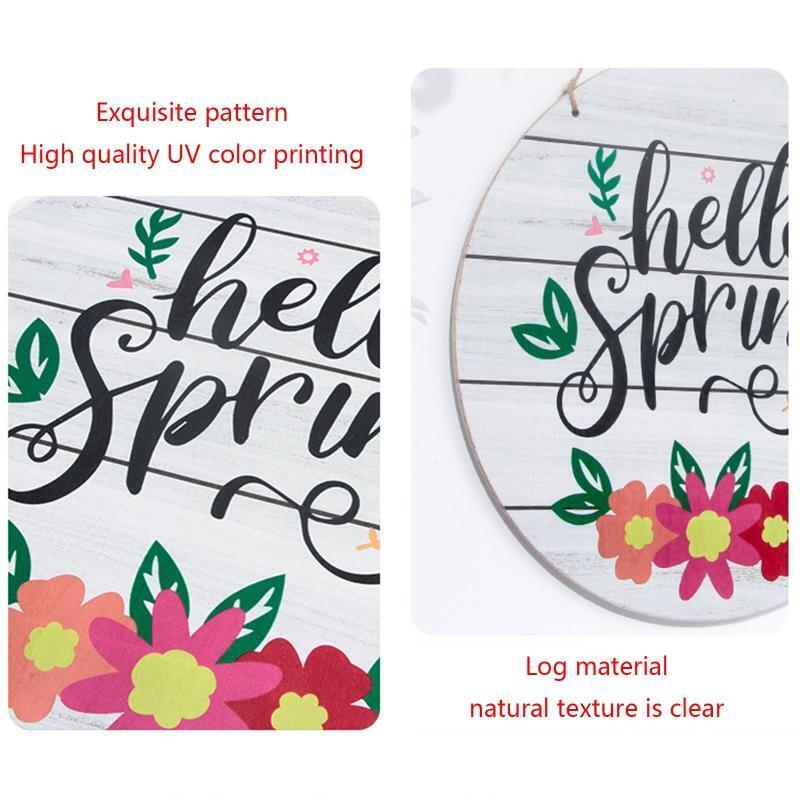 12 Inch Hello Spring Sign Wooden Rustic Front Door Hanger Festival Wall Hanging