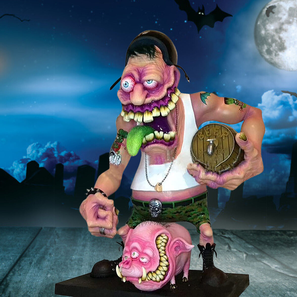 Halloween Big Mouth Monster Statue Creepy Sculpture Decor Haunted House (3)
