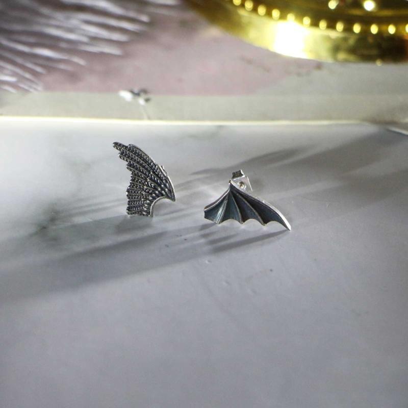 Asymmetric Angel Demon Wing Earrings Classic Temperament Distressed Stud Earring