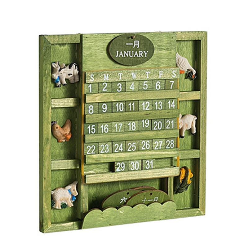 Green Wall Hanging Calendar Wood Artistic Living Room Bedroom Party Decoration