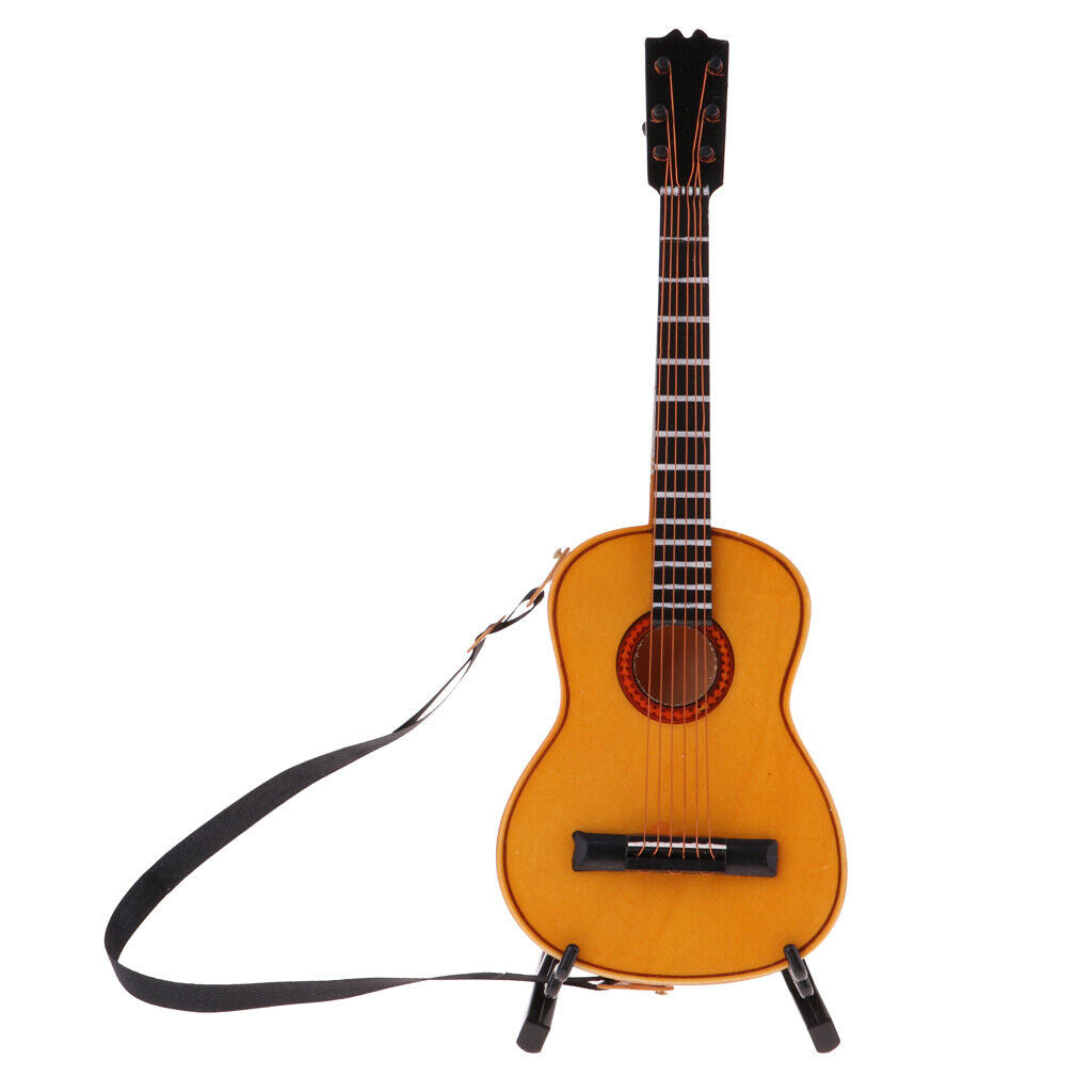 1/6 Scale Handcrafted Wooden Folk Electric Guitar  With Display Stand