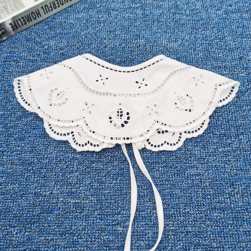 Women Embroidery Faux Collar Hollow Out Floral Lace Spread Shawl Lace-Up Poncho