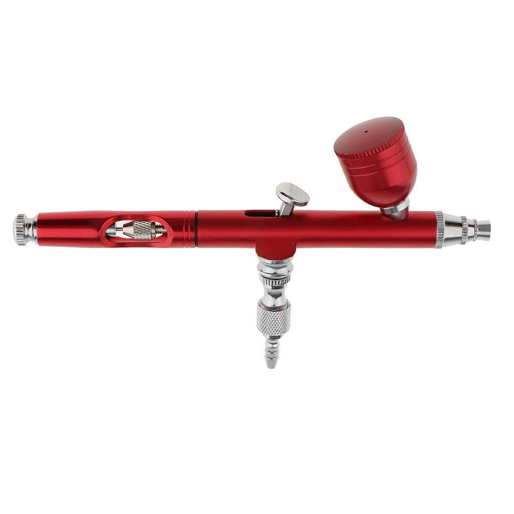 Dual Action Gravity Feed Spray Gun Airbrush Tattoo Nail Art Paint Kit - Red