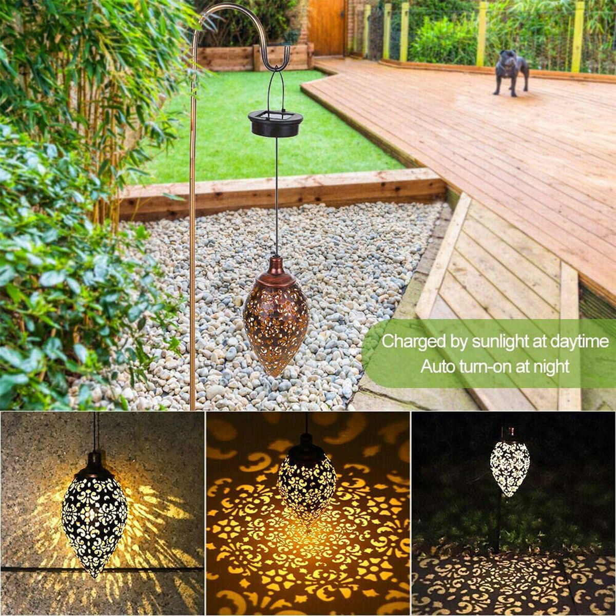 Solar Hanging Lights, Olive Shaped, Waterproof, Garden Metal Art LED Lamp