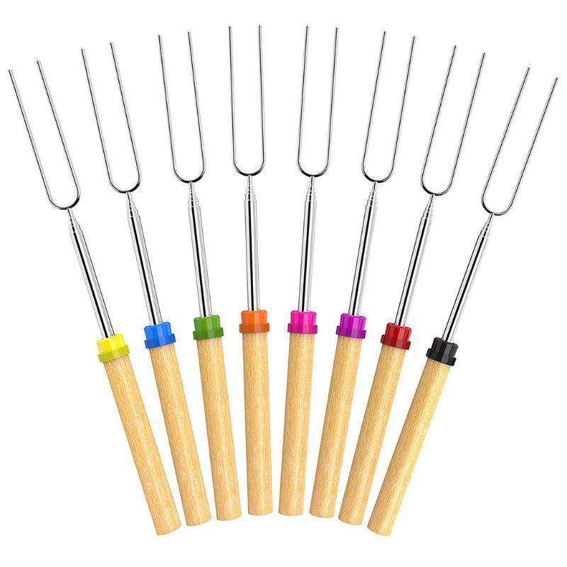 8 Pcs Marshmallow Roasting Sticks with Wooden Handle Extendable Forks Set Smores