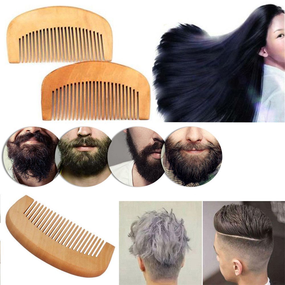 Hairdressing Beard Hair Comb Peach Wood Mustaches Brush Fine Coarse Teeth