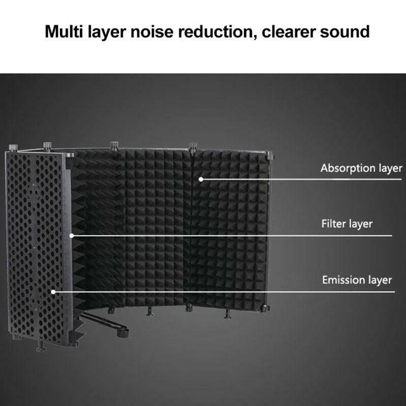 Portable Microphone Isolation Shield Adjustable Angle Foldable Cover Wind Screen