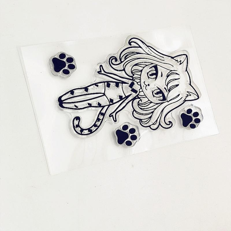 Cat Girl Silicone Clear Stamp DIY Seal Scrapbooking Embossing Photo Album Decor