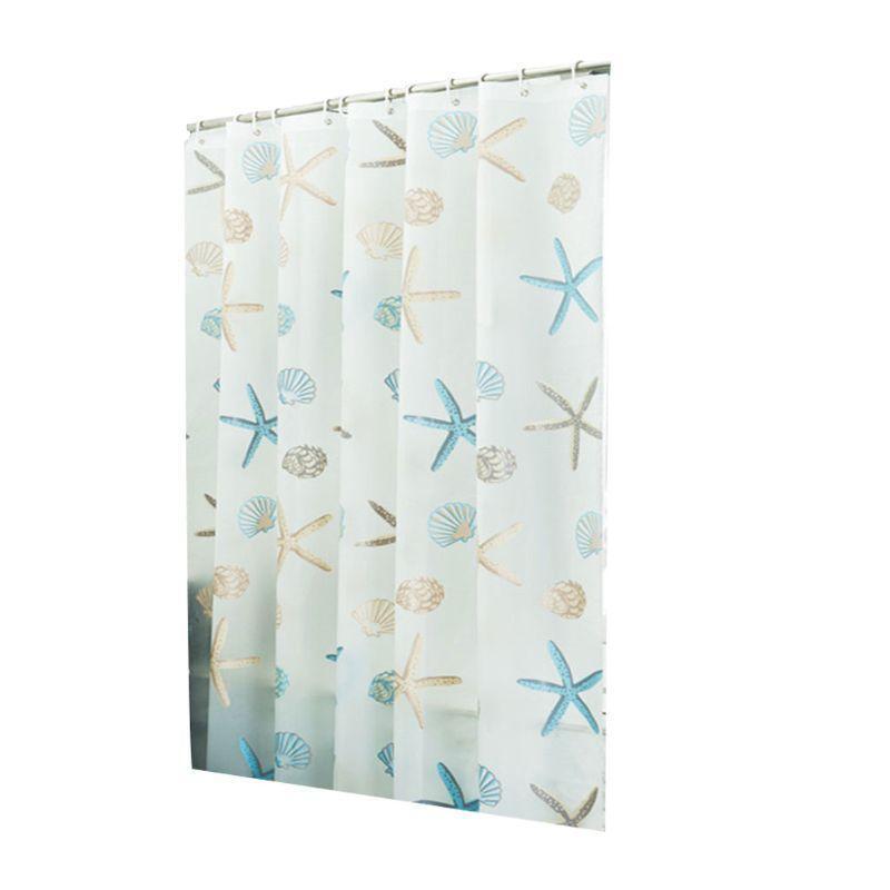 Seaside Fresh Style PEVA Modern Shower Curtain Cute Colorful Starfish Seashell