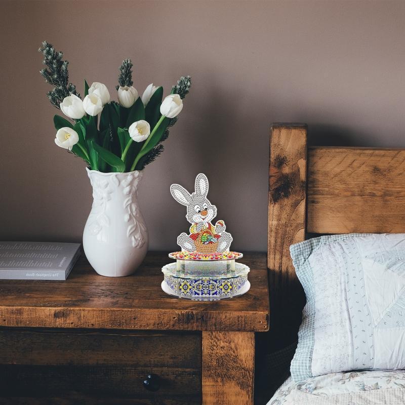 Easter Bunny with Basket Eggs DIY Diamond Painting Music Box with LED Light Gift