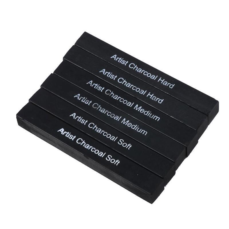 6x Square Charcoal Sticks Black Pencil Compressed for Kid Beginners Art Student