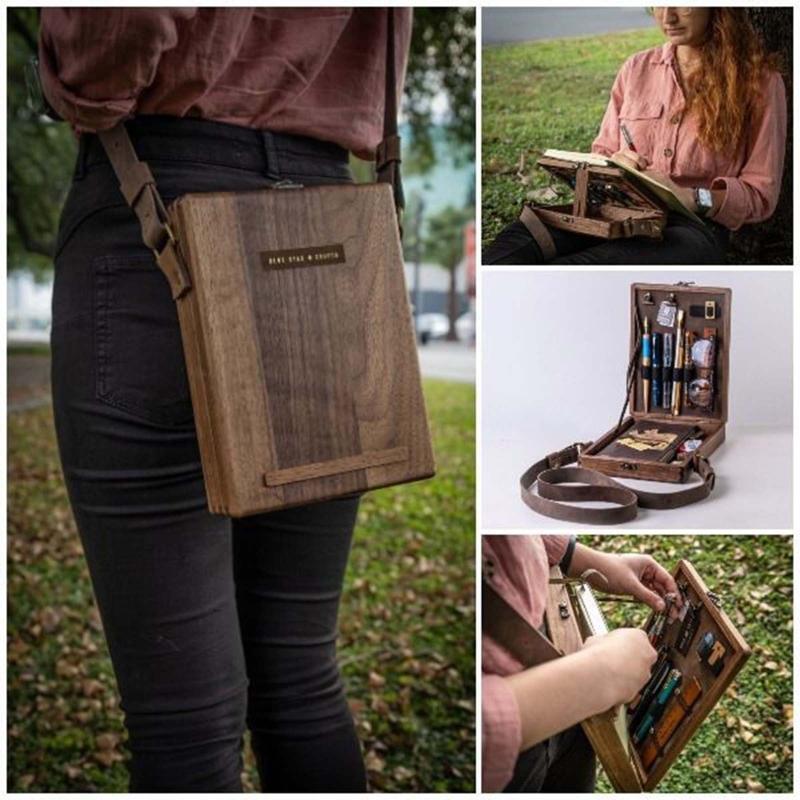 Portable Sketch Bag Wooden Shoulder Box for Anyone That Loves Writing Painting