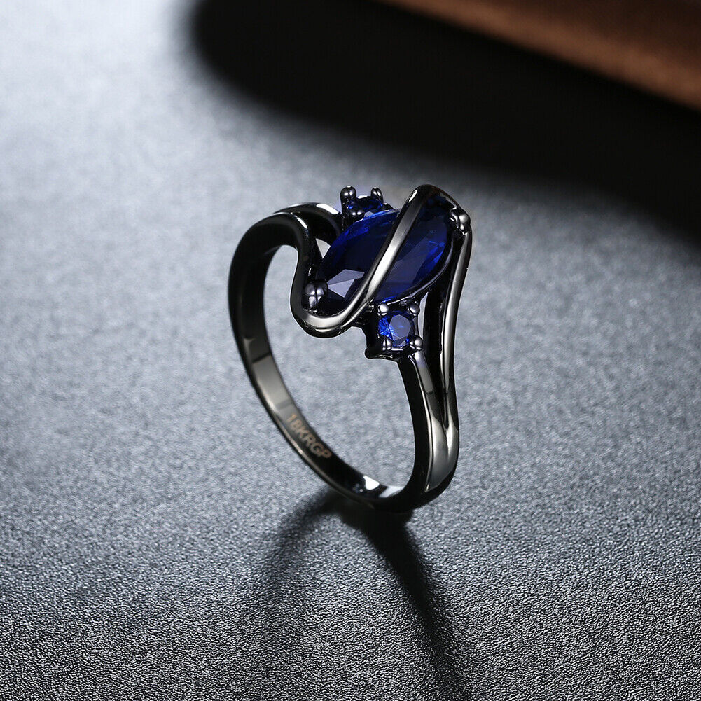 Women Fashion Popular Zircon Party Wedding Ring (Dark Blue)(7#)