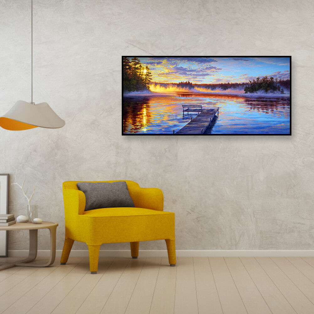 Sunset Lake 5D DIY Full Drill Round Diamond Painting Kit Landscape Pictures