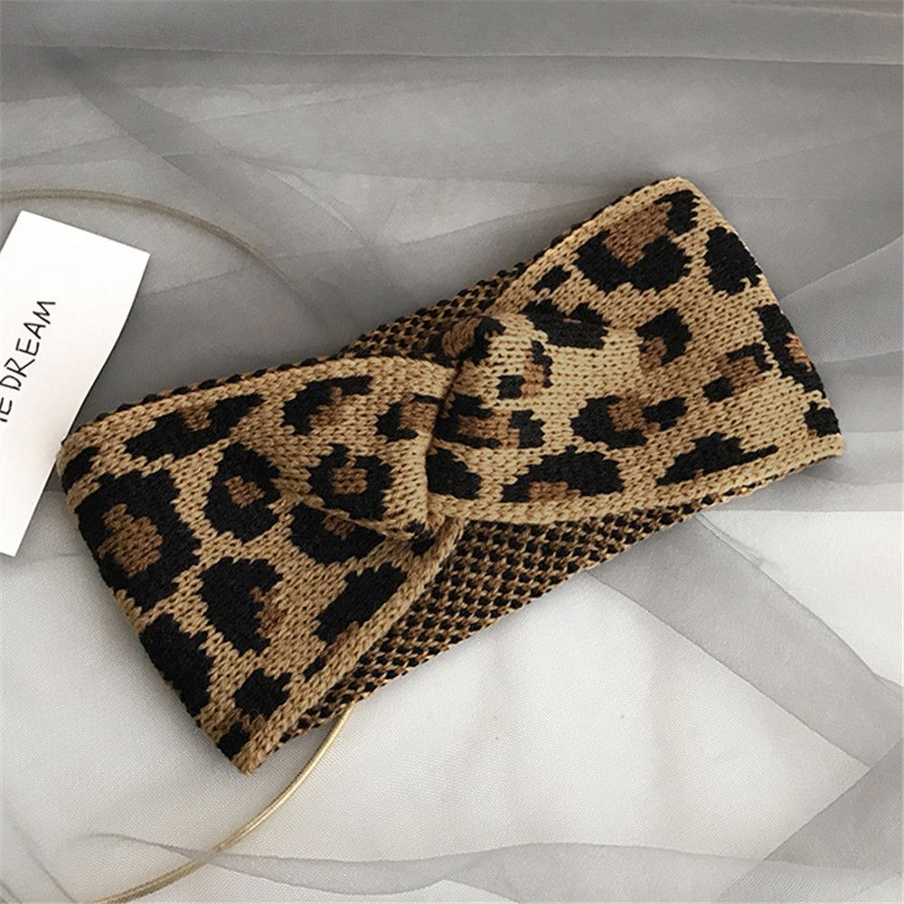 Winter Warm Crochet Head wrap Knitted Headband Bowknot Turban Leopard Headwear