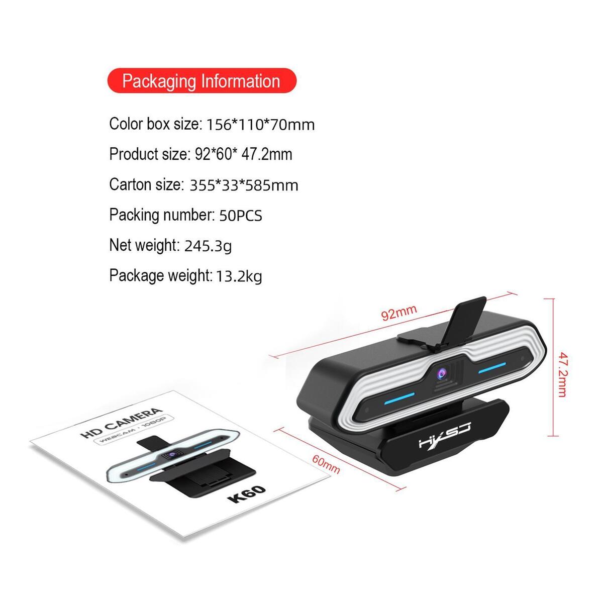 Full HD 1080P Webcam Noise Cancelling Adjustable Angle 60FPS USB Web Camera for