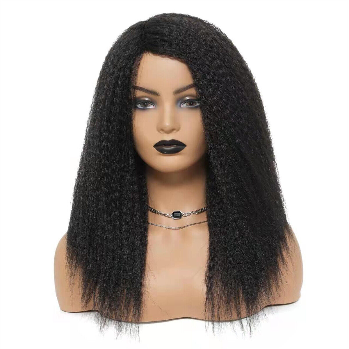 Synthetic Black Wig Kinky Straight Yaki Hair Lace Front Wigs Long Hair for Women