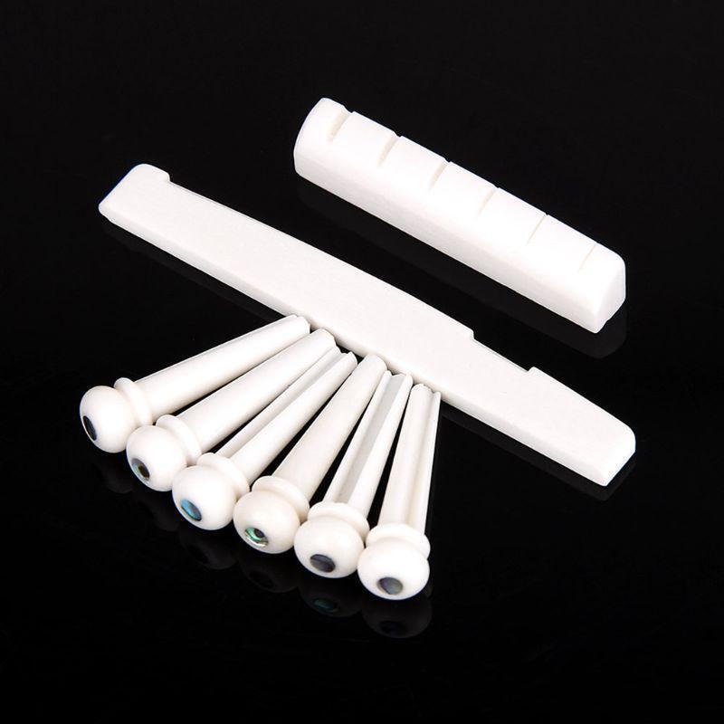 6 String Acoustic Guitar Bone Bridge Saddle and Nut and 6pcs Guitar Bone Bridge