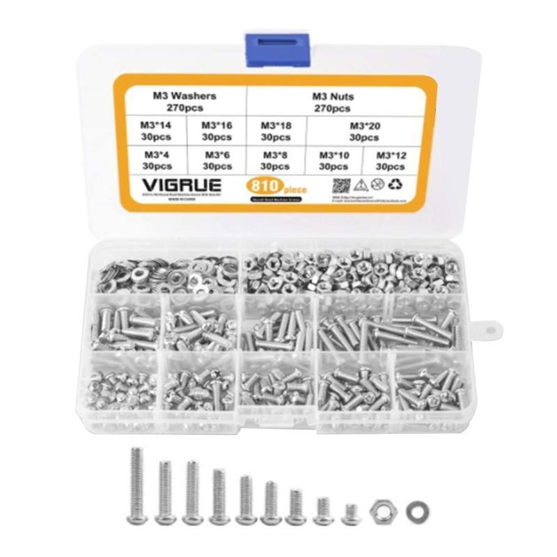 810Pcs M3 Metric Thread Phillips Pan Head Screws Assortment Kit Easy to Use