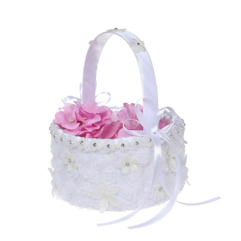 Flower Basket Suitable for Wedding Small White Satin Baskets Lace Flowers