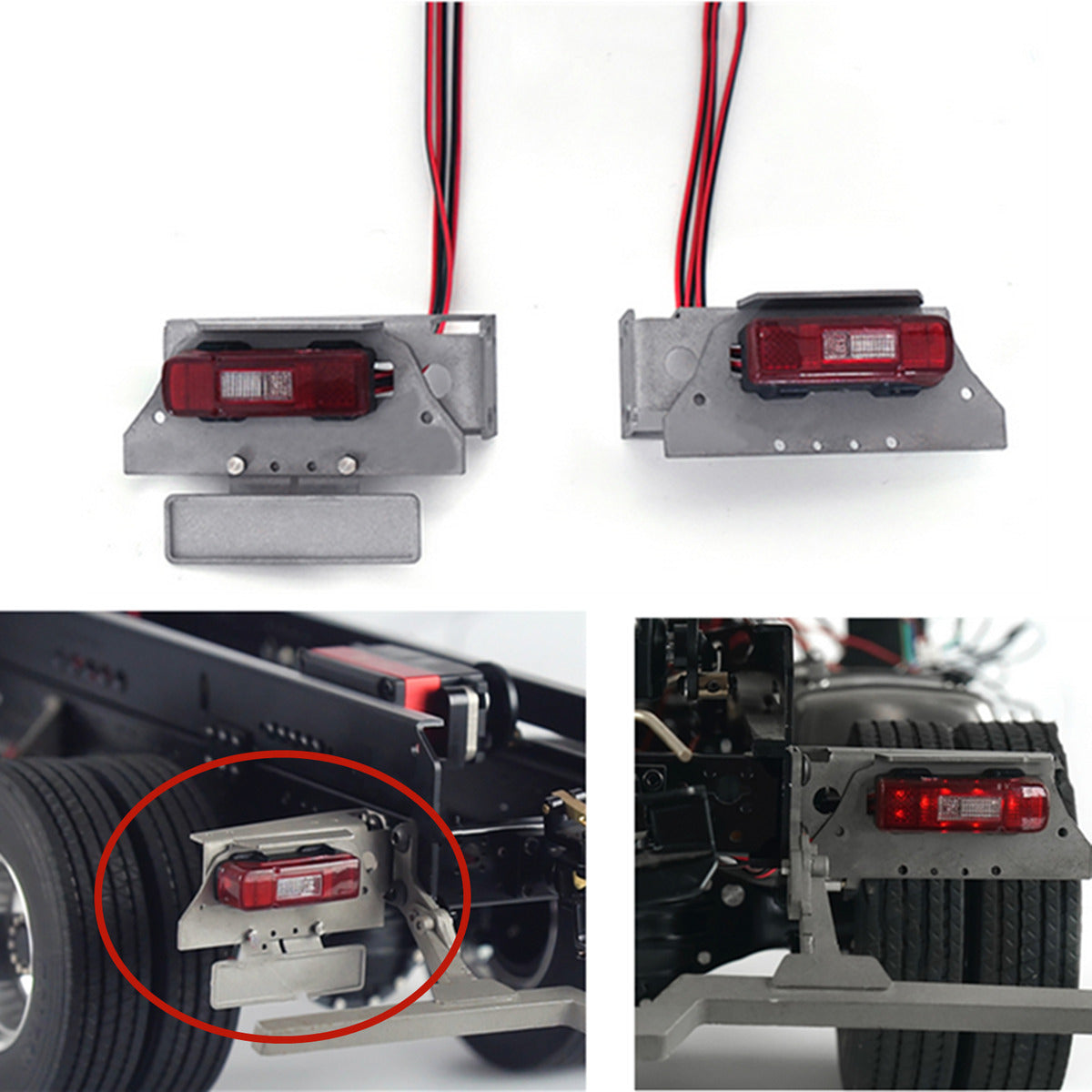 Metal LED Taillight DIY Trailer Rear Light Lamp for 1/14 Tamiya RC Truck Car