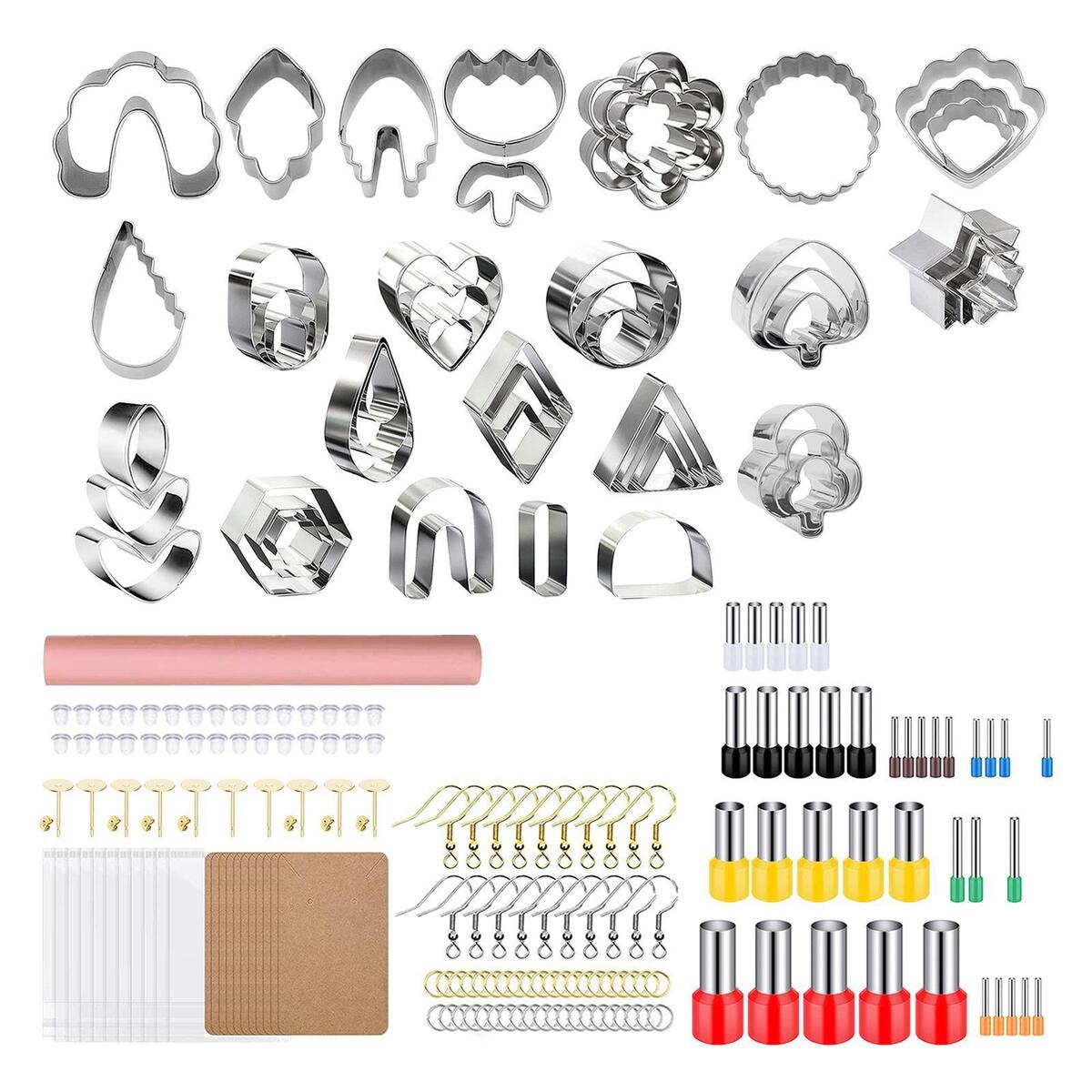 200Pcs Polymer Clay Cutter Set Earring Tool with Earring Cards Hooks for DIY