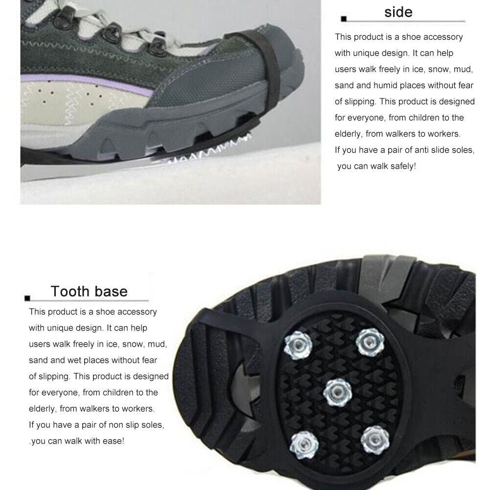 5 Spikes Ice Cleats Anti-Slip Ice Walking Hiking Grip Crampons (Black)