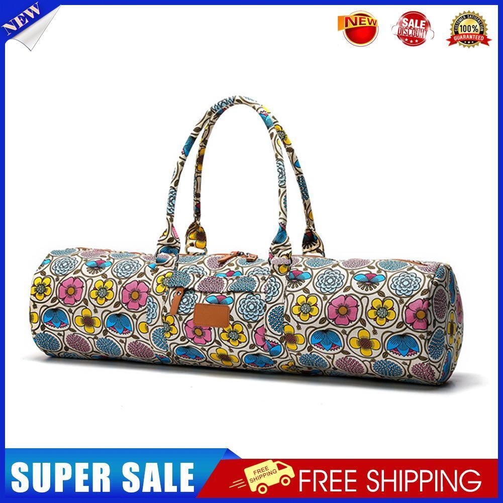 Fitness Yoga Mat Holder Bag Canvas Yoga Storage Carrier (Yellow Flower)