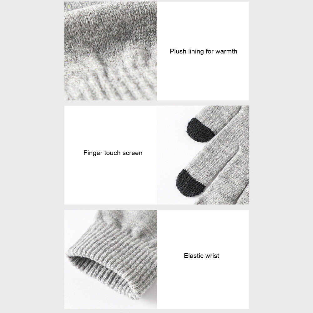 Full Finger Knitted Gloves Men Women Bike Warm Touch Screen Mittens (Grey)