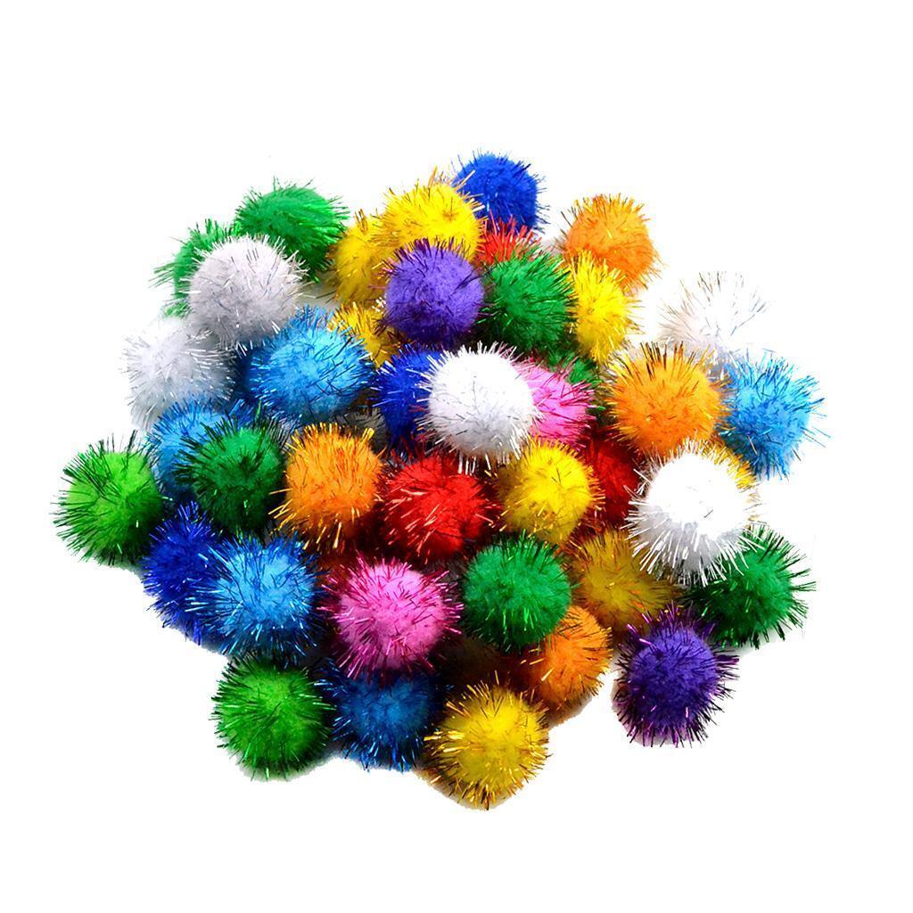 50Pieces 3cm Multicolor Sparkle Balls Pom Poms Ball Xmas Art Craft Glitter
