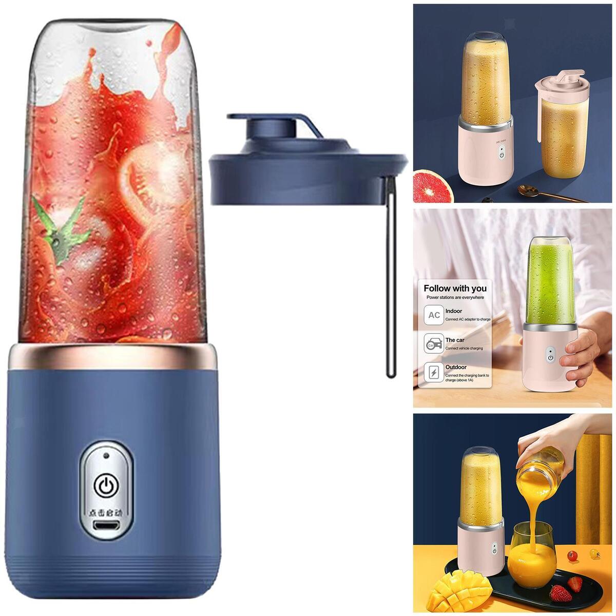 2x 400ml 6  Juicer USB Rechargeable Food Mixer Travel With Cup Lid