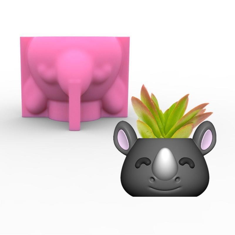 DIY Silicone Little Rhino Flower Pot Storage Box Mold for Succulent Plants Decor