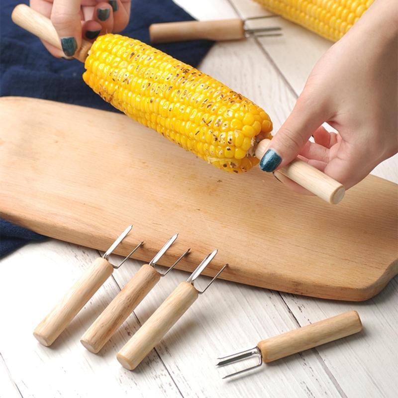 10Pieces Corn Fork Corn on The Cob BBQ Fork Skewers Stainless Steel Corn Holders