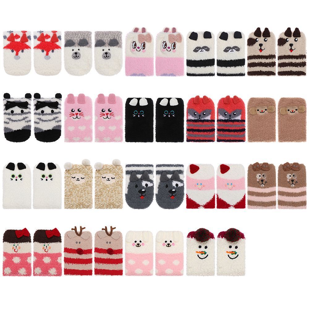 Animal Design Coral Feece Sock Christmas Socks Floor Stocking Gift Sox with Box