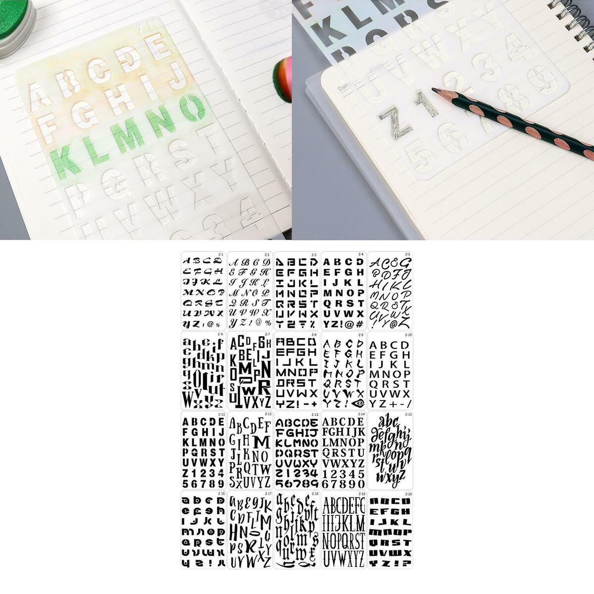 20Pcs Alphabet Letter Number Stencils Templates Stationery Drawing Art Painting
