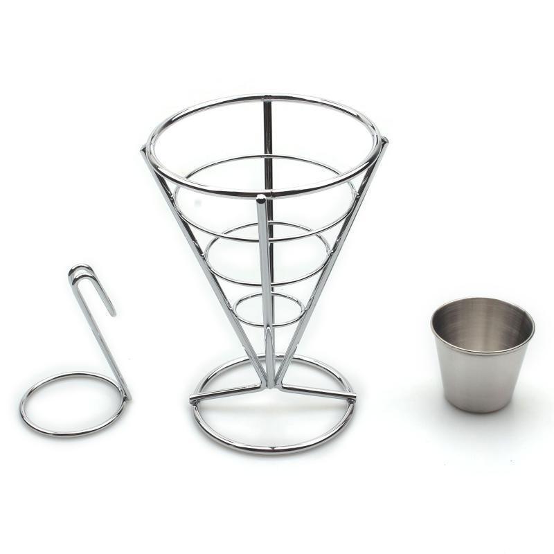 Stainless Steel Fry Holder With Sauce Dippers Metal Fried Chicken Display Rack