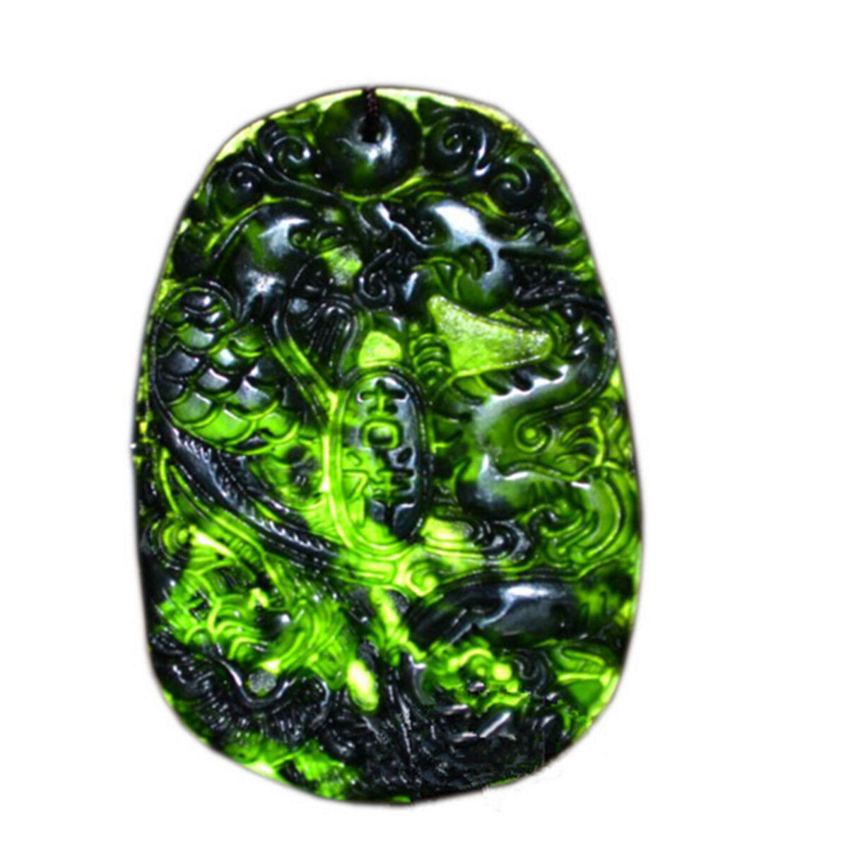 Natural Chinese Black Green Jade Dragon Phoenix Necklace Pendant Lucky Amulet