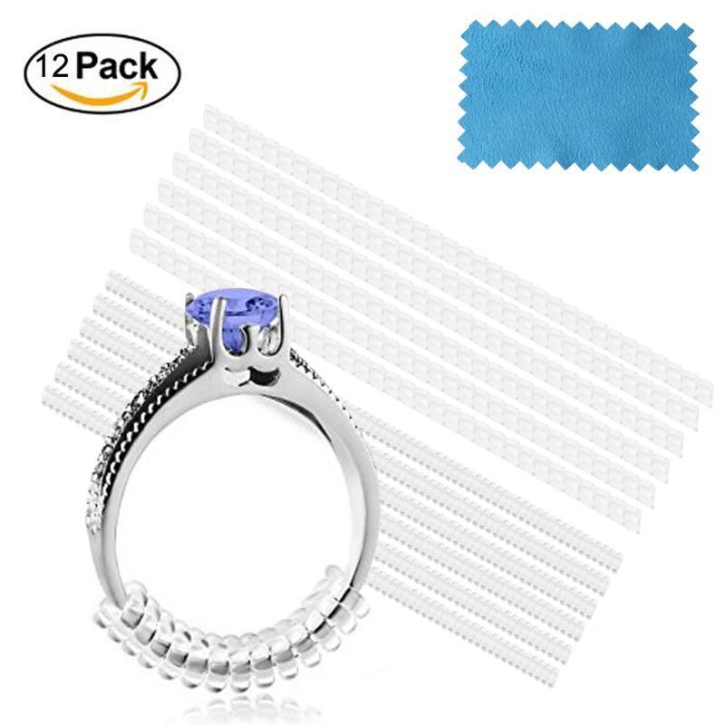 Ring Size Adjuster for Loose Rings 2 Sizes12 Pack with Jewelry Polishing Cloth