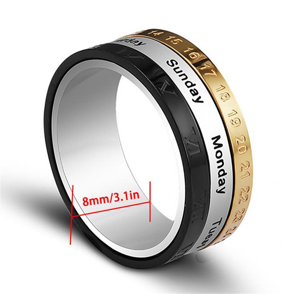 Steel Biker Date Time Calendar Roman Numerals Rings 3 Part Punk Rotatable