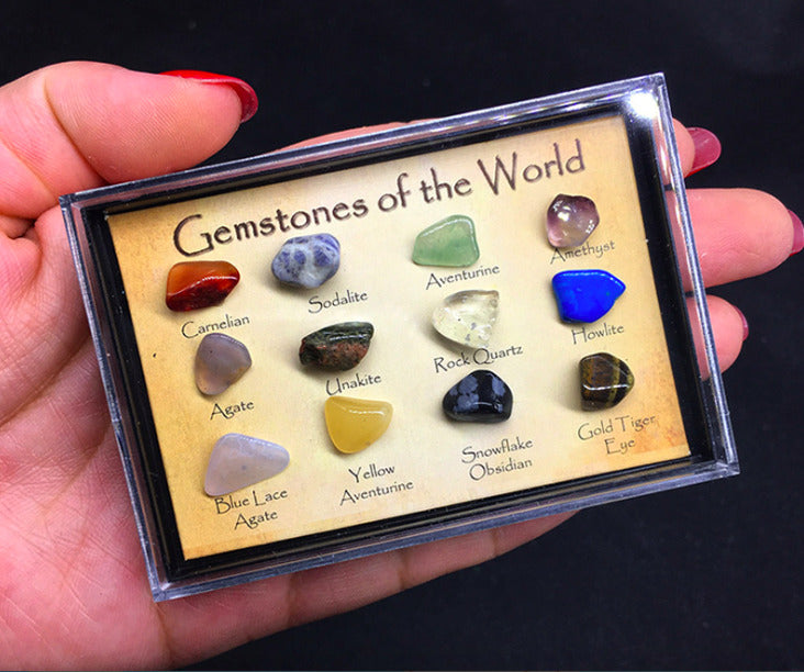 12Pcs Rock Collection Mix Gems Crystals Natural Mineral Ore Specimens Box Decor