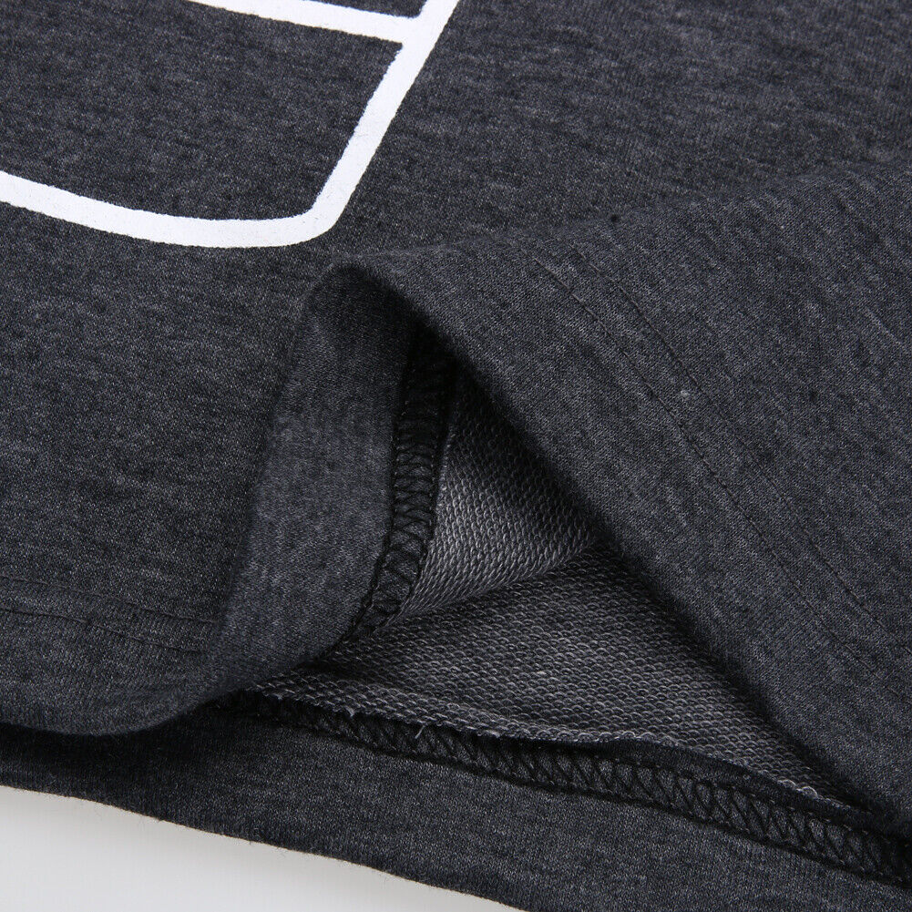 Women Long Sleeve Gray Letter Print Hooded Sweatshirt Pullovers (L)
