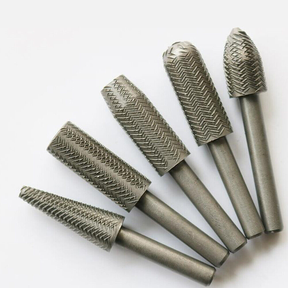 5pcs Woodworking Rotary Steel File Rasp Wood Drill Bits Kit Burrs 6mm Shank