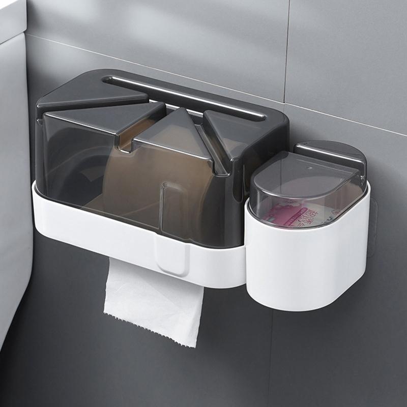 Waterproof Toilet Paper Holder Wall Adhesive Tissue Box Garbage Bag Organizer