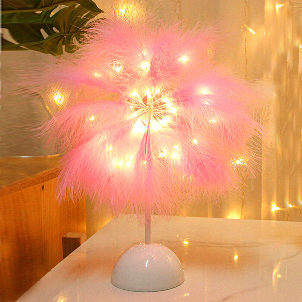 Modern Nordic Feather Light Romantic Atmosphere Lamp Bedside Decor (Pink)