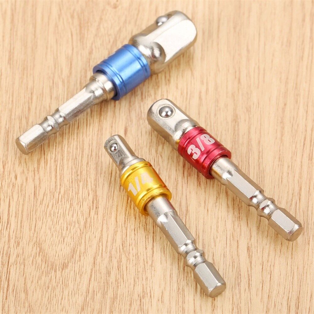 Aluminum Alloy Power Drill Bit Socket Adapter 1/4" 3/8" 1/2" Driver Tool 3pc New